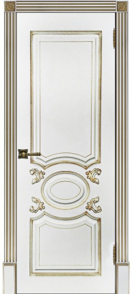 Межкомнатная дверь эмаль Regidoors Аристократ, глухая, белая, патина золото 900x2000