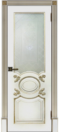 Межкомнатная дверь эмаль Regidoors Аристократ, остеклённая, белая, патина золото 900x2000