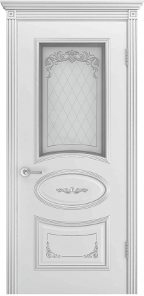 Межкомнатная дверь Ария Грейс, остеклённая, белый, патина серебро