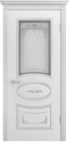 Межкомнатная дверь эмаль Шейл Дорс Ария Грейс 2 В3, остеклённая, белый, патина серебро