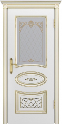 Межкомнатная дверь Ария В3, остеклённая, слоновая кость, патина золото