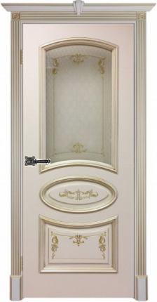 Межкомнатная дверь эмаль Regidoors Багет-3, остеклённая, слоновая кость, патина золото 900x2000