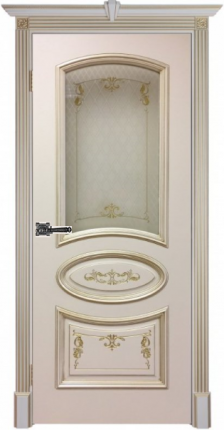 Межкомнатная дверь эмаль Regidoors Багет-3, остеклённая, слоновая кость, патина золото
