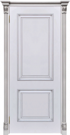 Межкомнатная дверь эмаль Regidoors Багет-32, глухая, белая, патина серебро 900x2000