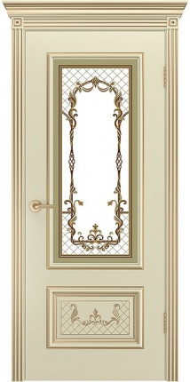 Межкомнатная дверь эмаль Шейл Дорс Дуэт R B3, остеклённая, слоновая кость, патина золото 900x2000