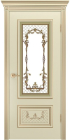 Межкомнатная дверь эмаль Шейл Дорс Дуэт R B3, остеклённая, слоновая кость, патина золото