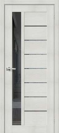 Межкомнатная дверь экошпон Bravo Браво-27, остекленная, Bianco Veralinga, Mirox Grey 900x2000
