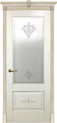 Дверь межкомнатная эмаль Верда Флоранс, остекленная, слоновая кость, патина шампань