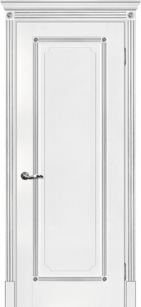 Межкомнатная дверь экошпон Мариам Флоренция-1, глухая, белый, патина серебро