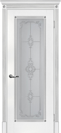 Межкомнатная дверь экошпон Мариам Флоренция-1, остекленная, белый, патина серебро 900x2000