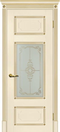 Межкомнатная дверь экошпон Мариам Флоренция-3, остекленная, магнолия, патина золото 900x2000