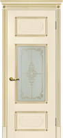 Межкомнатная дверь экошпон Мариам Флоренция-3, остекленная, магнолия, патина золото