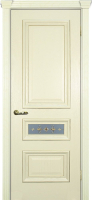 Межкомнатная дверь шпон Текона ФРЕЙМ 05, остекленная ясень слоновая кость, патина золото ст. 1