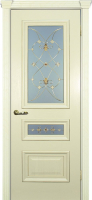 Межкомнатная дверь шпон Текона ФРЕЙМ 05, остекленная ясень слоновая кость, патина золото ст. 2