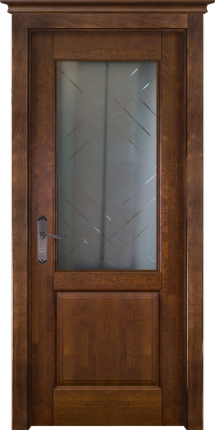 Межкомнатная дверь из массива ольхи М5, остекленная, античный орех