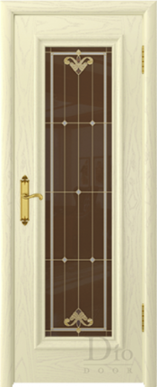 Межкомнатная дверь шпонированная DioDoor Кардинал-5 багет каприз, остеклённая, ясень карамель патина золото