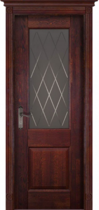 Межкомнатная дверь массив дуба Классика №2, остеклённая, махагон