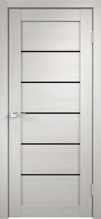 Межкомнатная дверь экошпон Velldoris Linea 1, остеклённая, лакобель черное, белый дуб
