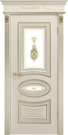 Межкомнатная дверь Лира В2 остекленная шампань патина белое золото