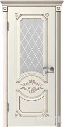 Межкомнатная дверь эмаль VFD Милана, со стеклом, Ivory слоновая кость, патина капучино