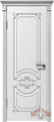 Межкомнатная дверь эмаль VFD Милана, глухая, Polar белый, патина серебро