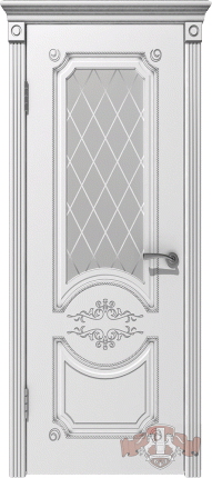 Межкомнатная дверь эмаль VFD Милана, остеклённая, Polar белый, патина серебро