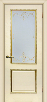 Межкомнатная дверь Мурано-1, остекленная, магнолия, патина золото
