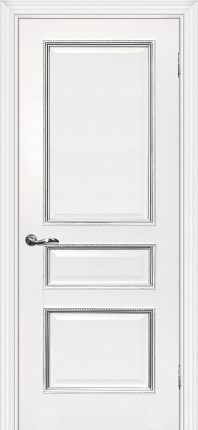 Межкомнатная дверь экошпон Мариам Мурано-2, глухая, белая, патина серебро