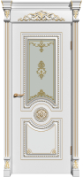 Межкомнатная дверь Олимп, остекленная, RAL9010, патина янтарь