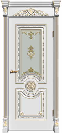 Дверь межкомнатная эмаль Легенда Олимп, остекленная, RAL9010, патина янтарь