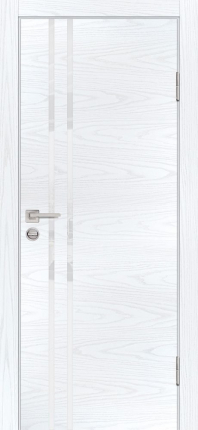 Межкомнатная дверь P-11, остекленная, с ABS кромкой, дуб скай белый, лакобель белоснежный