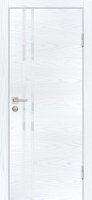 Межкомнатная дверь P-11, остекленная, с ABS кромкой, дуб скай белый, лакобель белоснежный