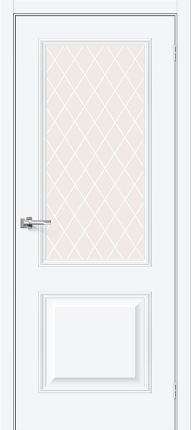 Межкомнатная дверь ПЭТ Bravo Классик-13 остекленная White Silk White Сrystal