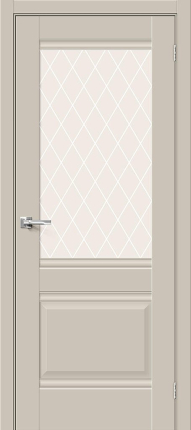 Межкомнатная дверь ПЭТ Bravo Прима-3 остекленная Cream Silk White Сrystal