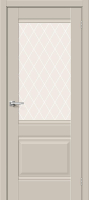 Межкомнатная дверь ПЭТ Bravo Прима-3 остекленная Cream Silk White Сrystal