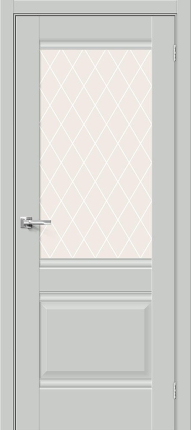 Межкомнатная дверь ПЭТ Bravo Прима-3 остекленная Grey Silk White Сrystal
