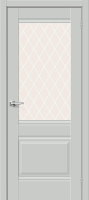 Межкомнатная дверь ПЭТ Bravo Прима-3 остекленная Grey Silk White Сrystal