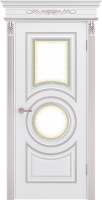 Межкомнатная дверь эмаль Шейл Дорс Рондо В0 остекленная белая патина розовое золото