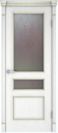 Дверь межкомнатная шпонированная Легенда Шервуд 3, остекленная, снежный дуб на багете золотая патина