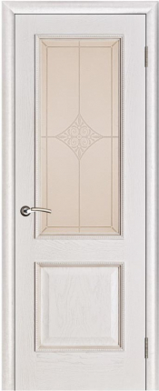 Межкомнатная дверь Шервуд, стекло Ромб, белая патина