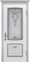 Межкомнатная дверь эмаль Шейл Дорс Симфония 2 В3, остеклённая, белый, патина серебро