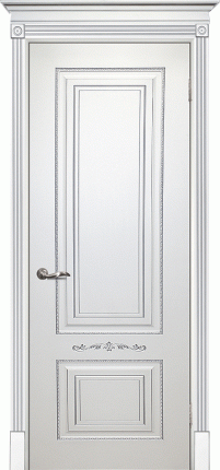 Межкомнатная дверь СМАЛЬТА 04, глухая, белая, патина серебро