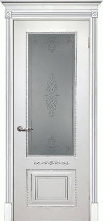 Межкомнатная дверь эмаль Текона СМАЛЬТА 04, остеклённая, белая, патина серебро