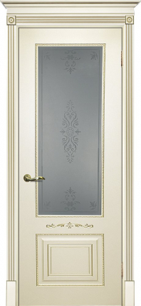 Межкомнатная дверь СМАЛЬТА 04, остеклённая, слоновая кость патина золото