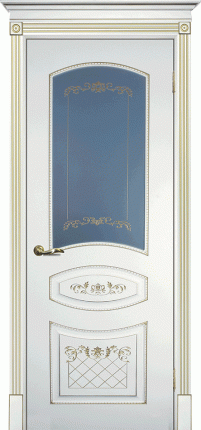 Межкомнатная дверь эмаль Текона СМАЛЬТА 05, остеклённая, белая, патина золото