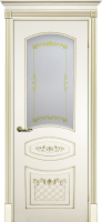 Межкомнатная дверь эмаль Текона СМАЛЬТА 05, остеклённая, cлоновая кость, патина золото