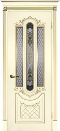 Межкомнатная дверь эмаль Текона СМАЛЬТА 13, остеклённая, слоновая кость патина золото