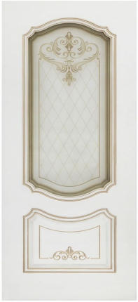 Межкомнатная дверь эмаль Шейл Дорс Соло Грейс, остеклённая, белый, патина белое золото