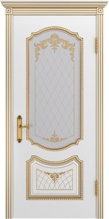 Межкомнатная дверь эмаль Шейл Дорс Соло, остеклённая, белый, патина золото