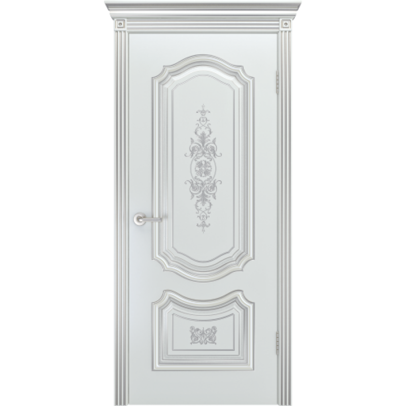 Межкомнатная дверь эмаль Шейл Дорс Соло R-0 B3, глухая, белый, патина серебро